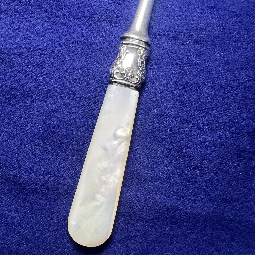 VTG Antique Sterling Silver Victorian Cheese SCOOP Spoon Mother Pearl Handle